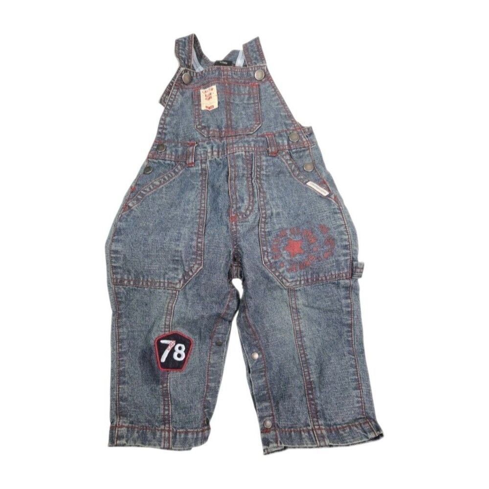 Vintage Calvin Klein Jeans Baby Overalls 18M Denim Red Stitching 2009 Y2K